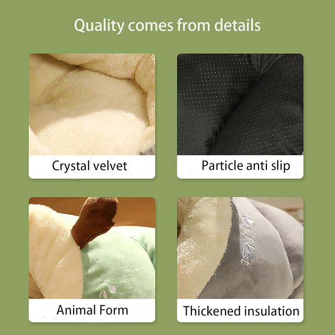 Small Dog and Cat Cave, Heated Pet Tent for Medium Puppies, Kitty Dogs, Cute Nest, Thick Fleece Warm Soft Sleeping Bag, Cozy Indoor Bed for Cats and Kittens (M, Green) - Image 8