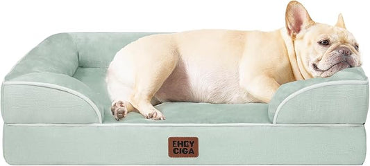 EHEYCIGA Orthopedic Small Dog Bed, Waterproof Memory Foam Washable Pet Beds | Non-Slip Bottom and Egg-Crate Foam Medium Pet Couch Bed with Washable Removable Cover, Sage Green by EHEYCIGA