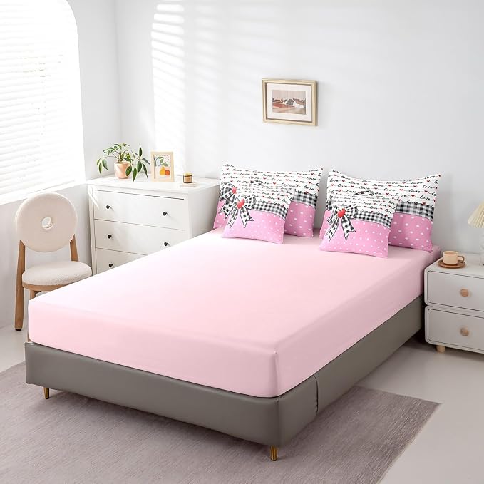 Erosebridal 7 Piece Valentine Bowknot Kids Comforter Set for Girls,Love Heart Shaped Twin Bedding Set for Girlfriend,Dreamy Princess Style Bed Set,Buffalo Plaid Grid Polka Dots Duvet Insert - Image 5