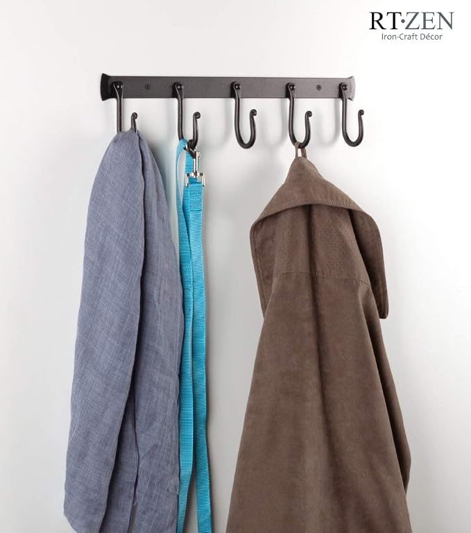 RTZEN Classic Farmhouse Wall Mount Multi-Use Wrought Iron Hook Set (5 Pack) | Decorative Rustic Metal Handcrafted Bathroom, Entreyway Home Decor Hooks Suitable for Coats, Towels, Robe or Hat Hanging - Image 7