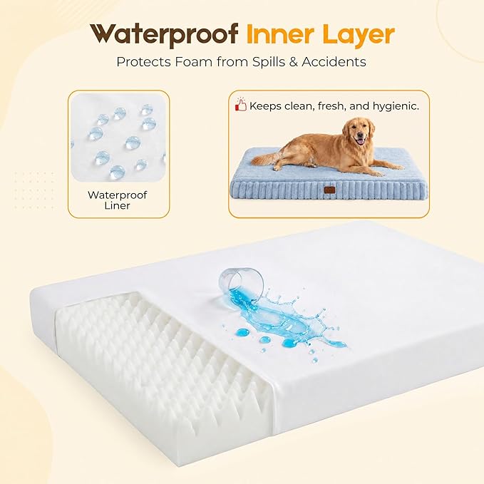 Orthopedic Dog Bed for Extra Large Dog, Waterproof Pet Bed for Crate,Non-Slip Bottom and Egg-Crate Foam with Removable Washable Cover Crate Bed,Blue,41"x27"x4" - Image 5
