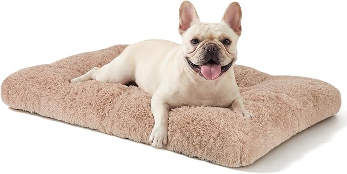 JOEJOY Dog Bed Crate Pad, Deluxe Plush Washable Dog Beds Fulffy Soft Kennel Pad Anti-Slip Pet Sleeping Mat for Medium Small Dogs, 29" x 21", Beige by JOEJOY
