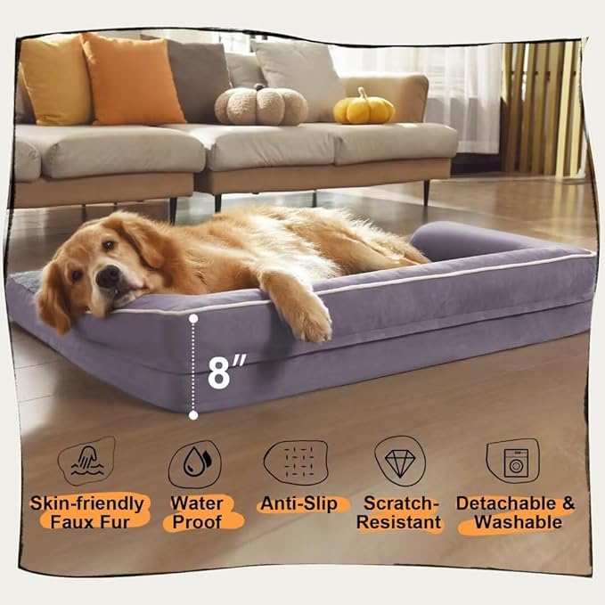 MEKIY Orthopedic Waterproof Jumbo Dog Bed with Bolster for Extra Large Dogs | Pillow Support for Neck Relief, Egg Crate Foam, Waterproof Liner, Anti-Slip Bottom, Removable Bolster Cover, 53 x 42 Inch - Image 6