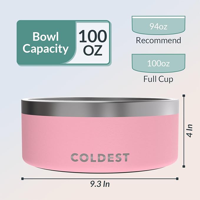 Coldest Dog Bowl - Anti Rust Metal, Non Slip, 3 Layers Insulated Stainless Steel Dog Bowls - Spill Proof & Heavy Duty - Water Bowl for Dogs, Cats & Pets, Dish Washer Safe (100 oz, Cotton Candy Pink) - Image 4