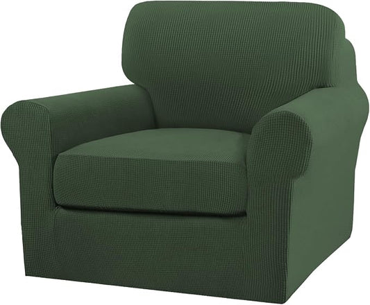 Turquoize 2 Piece Chair Covers Armchair Slipcovers for Living Room Armchair Sofa Cover with Individual Cushion Covers Feature Jacquard Fabric (Chair, Bronze Green) by Turquoize