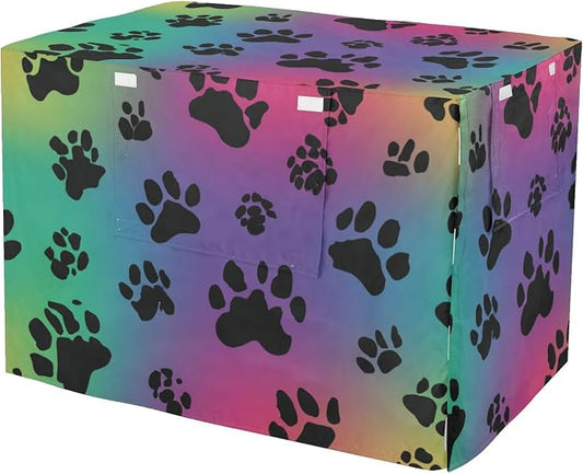 Dog Crate Cover Kennel Cover for Dog Cages Breathable for Wire Cage Indoor Outdoor Gradient Paw Prints and Trails by QwThum