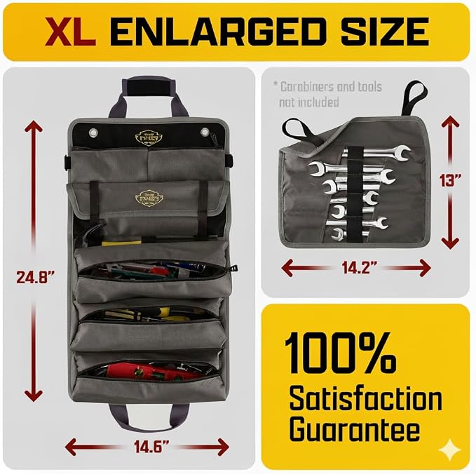Ryker Personalized Tool Roll Organizer Customized Name Gifts for Men, PRO-B | Personalized Tool Bag for Men. Customizable Backpack w/ Personalized Name Custom Tool Kit Name Sign With Wrench Roll & Labels - Image 3