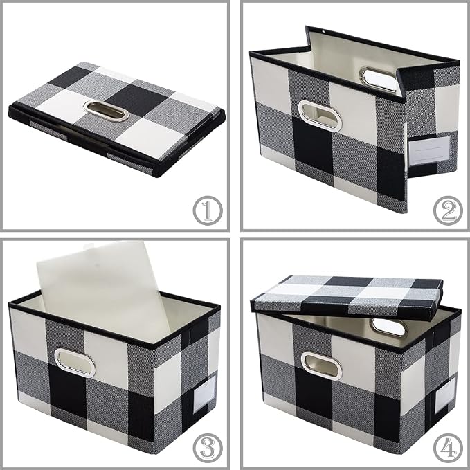 PRANDOM Large Collapsible Storage Bins with Lids [3-Pack] Fabric Foldable Storage Boxes Organizer Containers Baskets Cube with Cover for Home Bedroom Closet Office Black and White (17.7x11.8x11.8) - Image 4
