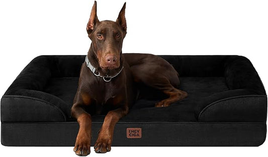 EHEYCIGA Orthopedic XXL Dog Bed, Waterproof Washable XL Big Pet Bed 48" | Non-Slip Bottom and Egg-Crate Memory Foam Extra Large Pet Couch Bed with Washable Removable Cover, Black by EHEYCIGA