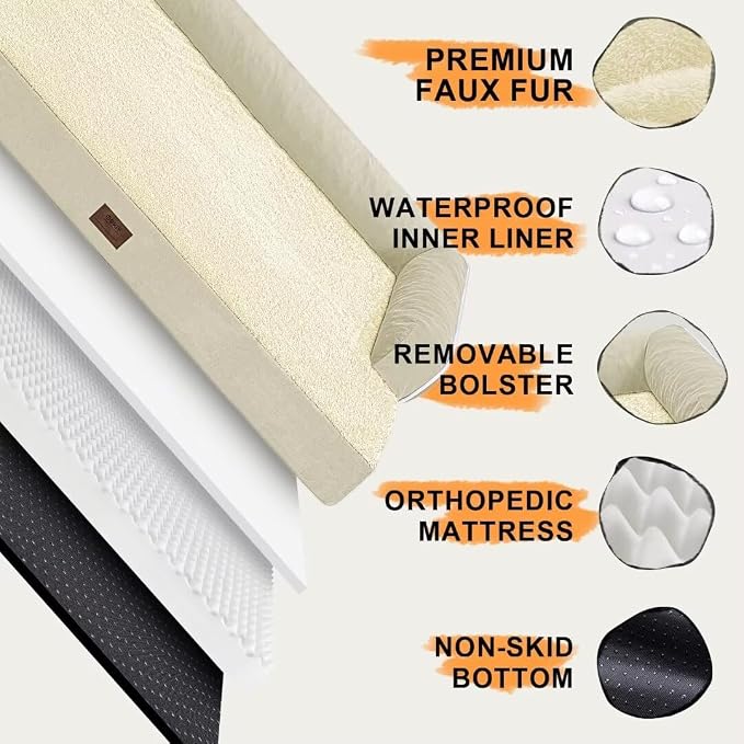 MEKIY Orthopedic Waterproof Jumbo Dog Bed with Bolster for Extra Large Dogs | Pillow Support for Neck Relief, Egg Crate Foam, Waterproof Liner, Anti-Slip Bottom, Removable Bolster Cover, 53 x 42 Inch - Image 5