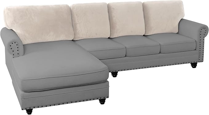 PrinceDeco Sectional Couch Covers Velvet Cushion Covers for Sectional Couch Washable Cushion Covers for Sectional Sofa Pet Friendly Sectional Sofa Slipcovers(1 Chaise Back+ 3 Sofa Back,Ivory) by PrinceDeco