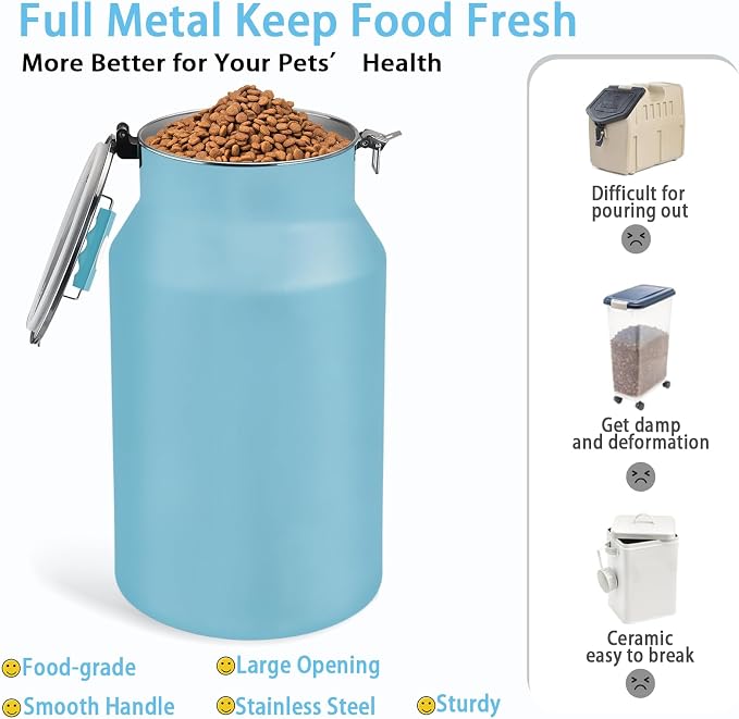 Dog-Cat Food Storage Container 40 lb/38 Qt Large Pet Food Bin with Airtight Lid, 304 Stainless Steel Construction & Scoop Included, Durable Metal Dog Food Storage for Dogs & Cats, Blue - Image 6