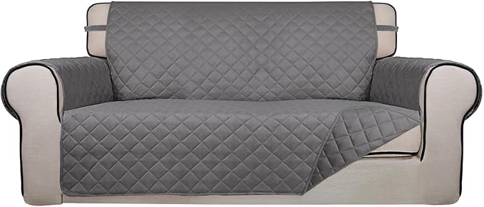 PureFit Reversible Quilted Couch Covers for Dogs Loveseat Sofa Cover 54" | Gray/Gray, Water Resistant Couch Protector, Washable Pet Couch Cover with Non Slip and Elastic Straps For Kids by PureFit