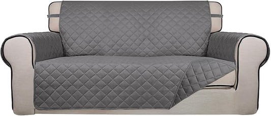 PureFit Reversible Quilted Couch Covers for Dogs Loveseat Sofa Cover 54" | Gray/Gray, Water Resistant Couch Protector, Washable Pet Couch Cover with Non Slip and Elastic Straps For Kids by PureFit
