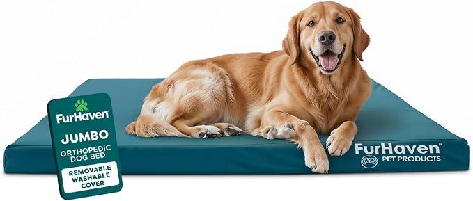 FurHaven Water-Resistant Orthopedic Dog Bed for Large Dogs, Oxford Polycanvas Mattress with Egg Crate and Solid Orthopedic Foam Base for Joint Support, Washable Cover, Jumbo XL, Deep Lagoon by FurHaven