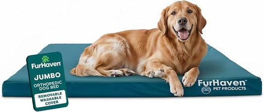 FurHaven Water-Resistant Orthopedic Dog Bed for Large Dogs, Oxford Polycanvas Mattress with Egg Crate and Solid Orthopedic Foam Base for Joint Support, Washable Cover, Jumbo XL, Deep Lagoon by FurHaven
