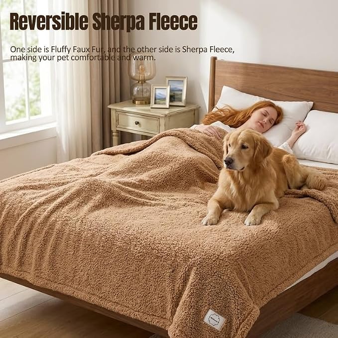 Waterproof Brown Dog Throw Blanket for Pet Couch Puppy Blankets Cover Fluffy Jacquard Fleece Leakproof Blankets Dark Color Sofa Couch Covers Mats Warm Washable-Camel,S - Image 7