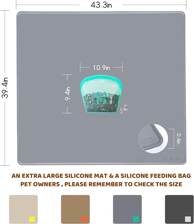 KVK Extra Extra Large Silicone Dog Food Mat 39.4×43.3in and 128oz Silicone Bag Set, Super Size Waterproof Pet Feeding Mat & Container, Non-Slip, Chew-Resistant Floor Protection (Cool Grey&Teal) - Image 2