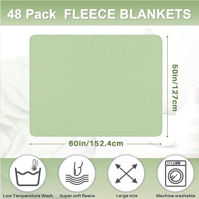 Newwiee 48 Pcs Bulk Fleece Throw Blankets 50'' x 60'' Oeko-tex Standard 100 Certified for Outdoor Wedding Guest Blankets Donation Homeless Sleepover Lap Pet Sofa, All Seasons Use (Sage Green) - Image 2
