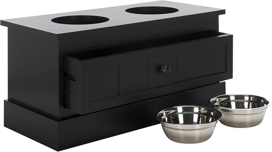 SAFAVIEH Home Collection Boomer Matte Black Elevated Pet Feeder Dog Bowl Stand with Drawer (Fully Assembled) by Unknown