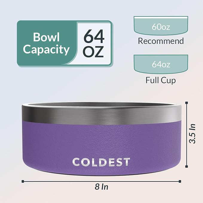 Coldest Dog Bowl - Anti Rust Metal, Non Slip, 3 Layers Insulated Stainless Steel Dog Bowls - Spill Proof & Heavy Duty - Water Bowl for Dogs, Cats & Pets, Dish Washer Safe (64 oz, Galaxy Purple) - Image 4