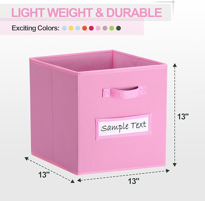 13x13 storage cube bins (Set of 10) Foldable Fabric storage cubes with 10 Labels Window Cards & a Pen,13 inch cube storage bins,Closet Organizers for Shelves,Cubby Organizer Boxes,Light Pink - Image 2