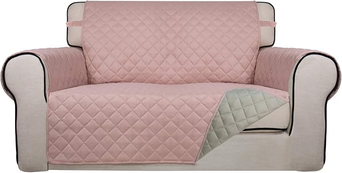 PureFit Reversible Quilted Couch Covers for Dogs Loveseat Sofa Cover 46.5” | Pink/Beige, Water Resistant Couch Protector, Washable Pet Couch Cover with Non Slip and Elastic Straps For Kids by PureFit