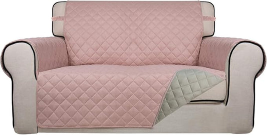 PureFit Reversible Quilted Couch Covers for Dogs Loveseat Sofa Cover 46.5” | Pink/Beige, Water Resistant Couch Protector, Washable Pet Couch Cover with Non Slip and Elastic Straps For Kids by PureFit