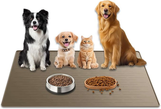 48"x32" Extra Large Pet Food Mat, 1.5MM Super Thick Silicone Dog Mats for Food and Water, XXXL Nonslip Pet Feeding Mats for Floors,Dog Cat Bowl Mat with Raised Edges, Brown by WelcometoULTIBE