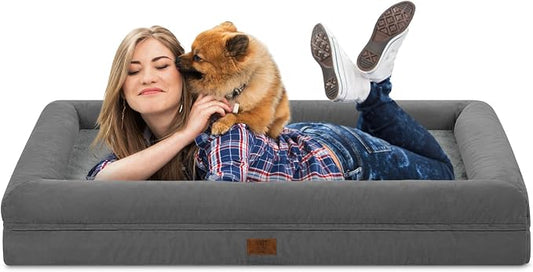 Jumbo Waterproof Dog Bed for Extra Large Size Dogs with Bolster | 360 Degree Bolster Support, Egg Crate Foam, Waterproof Liner, Non-Slip Bottom, Machine Washable Cover, 53 x 42 Inch by Yiruka