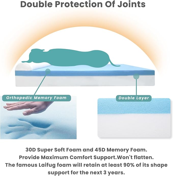Laifug Orthopedic Dog Beds for Large Dogs,4.5" Memory Foam Dog Beds,Durable Water Proof Liner Removable and Washable, Nonskid Bottom, Dark Green 46"x28"x4.5" - Image 3