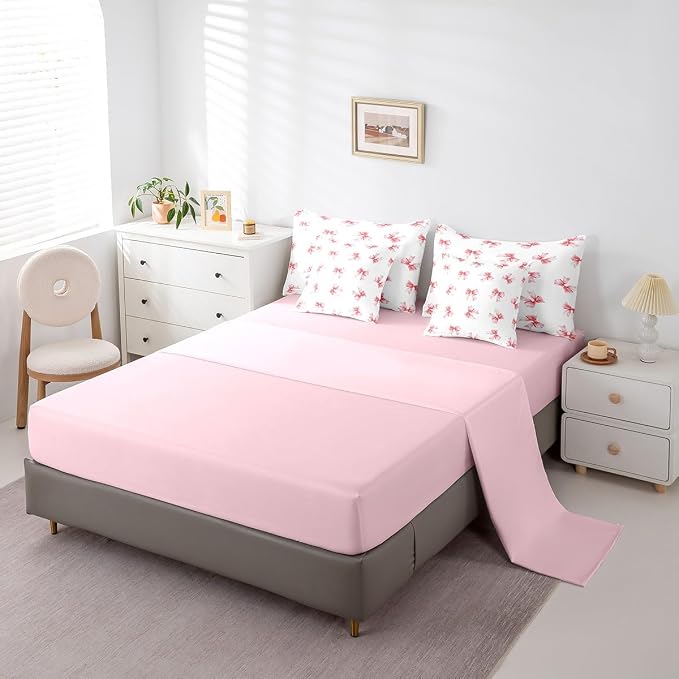 Erosebridal 7 Piece Bowknot Twin Bedding Set for Girls Women,Dreamy Princess Style Kids Comforter Set for Teens Bedroom Decor,Pink Kawaii Bow Bed in a Bag,Romantic Valentine Sheet Set with Comforter - Image 4