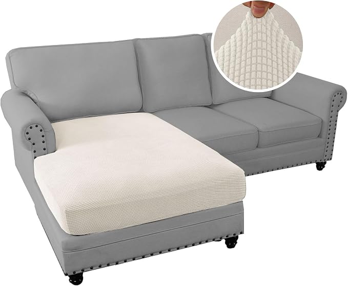 H.VERSAILTEX Sectional Couch Covers 1 Piece Chaise Slipcover L Shape Separate Cushion Couch Cover for Both Left/Right Sectional Couch (Seat Only: 1 Chaises, Ivory) - Image 2