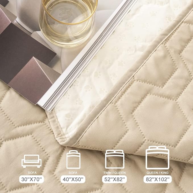 Tcksstex Waterproof and Non-Slip Dog Bed Cover and Pet Blanket Sofa Pet Bed Mat ，car Incontinence Mattress Protectors Furniture Couch Cover for Most Cats Dogs,Pets（82x102-Beige） - Image 6