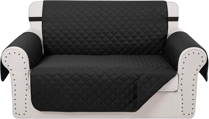 Reversible Loveseat Couch Sofa Covers, 2-Seater, Black/Black | Loveseat Covers for Dogs Water Repellent, Friendly Furniture Protector with Elastic Straps for Living Room by LuxshareHome
