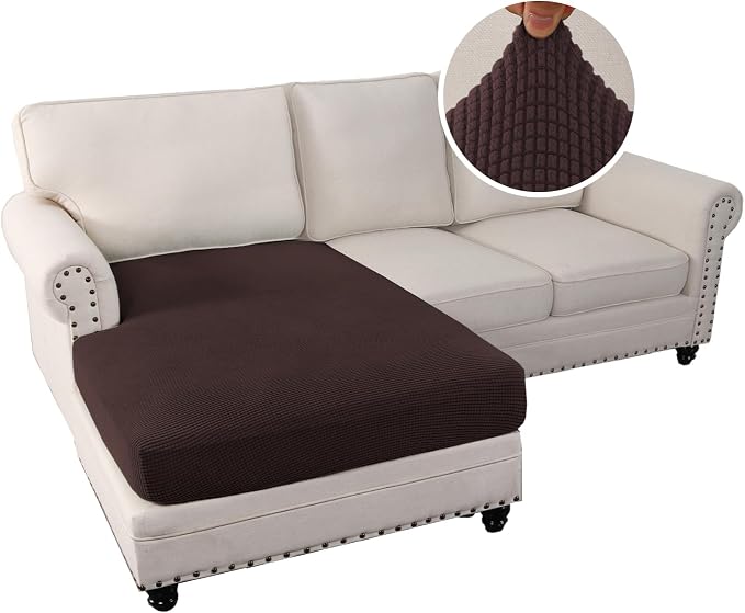 H.VERSAILTEX Sectional Couch Covers 1 Piece Chaise Slipcover L Shape Separate Cushion Couch Cover for Both Left/Right Sectional Couch (Seat Only: 1 Chaises, Chocolate) - Image 2