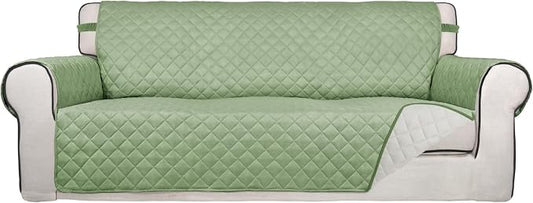 PureFit Reversible Quilted Sofa Cover Dog Couch Covers for Sofa, 66 in | Sage Green/Ivory, Water Resistant Couch Protector, Washable Pet Couch Cover with Non Slip and Elastic Straps For Kids by PureFit