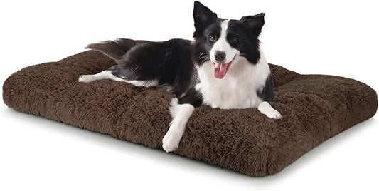 JOEJOY Large Dog Bed Crate Pad, Deluxe Plush Washable Dog Beds Fulffy Soft Kennel Pad Anti-Slip Pet Sleeping Mat for Large Medium Small Dogs, 35" x 23", Brown by JOEJOY