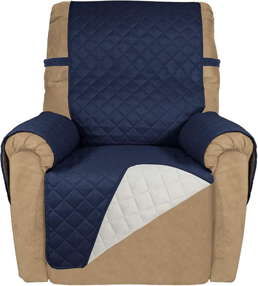 PureFit Reversible Recliner Chair Covers Couch Covers for Dogs, 19 in | Navy/Ivory, Water Resistant Couch Protector, Washable Pet Couch Cover with Non Slip and Elastic Straps For Kids by PureFit