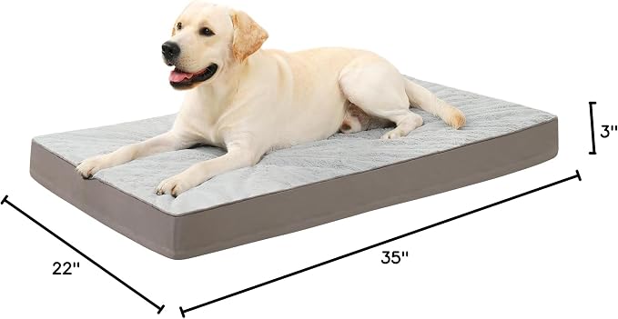 KSIIA Orthopedic Dog Bed for Large Dogs with Waterproof Lining, Grey, 35x22 | Deluxe Soft Plush Dog Crate Bed, Washable Pet Mat with Removable Cover & Egg Crate Foam for Large Dogs Sleeping & Relaxing - Image 8