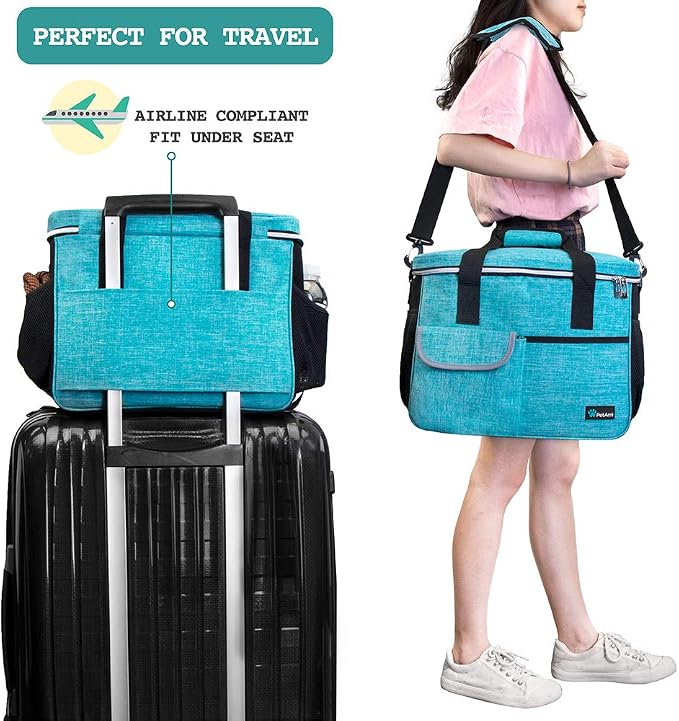 PetAmi Dog Travel Bag Organizer, Pet Travel Kit with 2 Food Containers & 2 Collapsible Dog Bowls, Pet Supplies Tote with Luggage Sleeve, Weekend Road Trip Camping Essentials, Teal Blue, Medium - Image 5