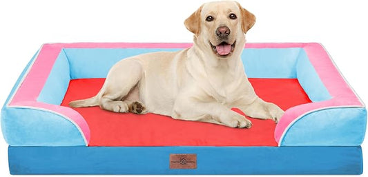 Comfort Expression Orthopedic Dog Bed for Extra Large Dogs with Bolster | Waterproof Dog Couch Bed with Washable Cover & Non-Slip Bottom, Supportive Egg Crate Foam XL Pet Bed, 42x30 Inch by ComfortExpression