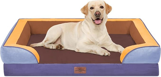 Comfort Expression Orthopedic Dog Bed for Extra Large Dogs with Bolster | Waterproof Dog Couch Bed with Washable Cover & Non-Slip Bottom, Supportive Egg Crate Foam XL Pet Bed, 42x30 Inch by ComfortExpression