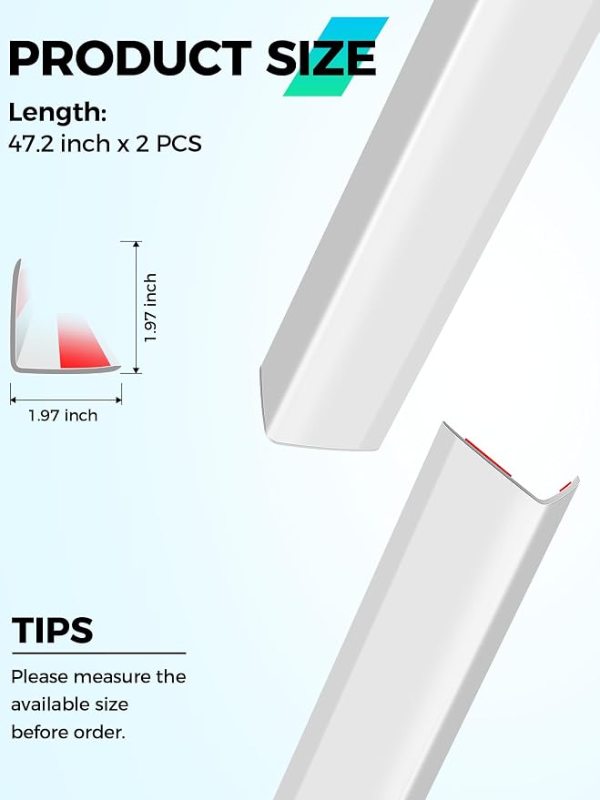 MONOID Wall Corner Protector, 2 PCS Furniture Edge Protection, PC Anti-Bump Guards Avoid Scratching Corner Trim for Door Frame, Table, Countertop, Stair, Self-Adhesive, White, 1.97IN×47.24IN/5CM×120CM - Image 3