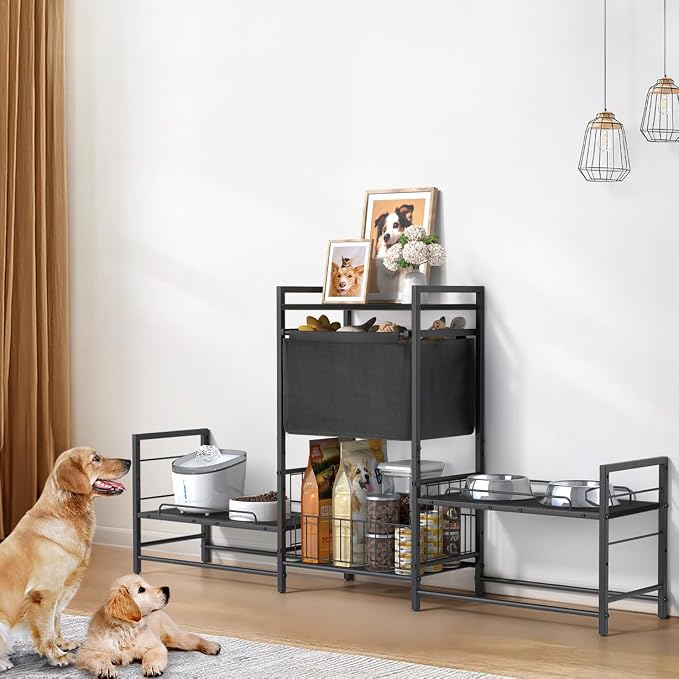 Elevated Dog Bowl Stand with 2 Feeding Stations, Adjustable Raised Feeding Station Cabinet with Toy Bin Basket, Lifted Food and Water Bowl Holder, Pet Storage Organizer for Large Medium Small Dogs - Image 8