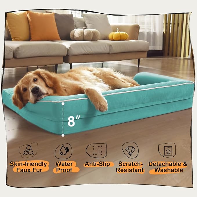 MEKIY XXL Orthopedic Waterproof Dog Bed with Bolster for Extra Large Dogs | Pillow Support for Neck Relief, Egg Crate Foam, Waterproof Liner, Anti-Slip Bottom, Removable Bolster Cover, 45 x 35 Inch - Image 6