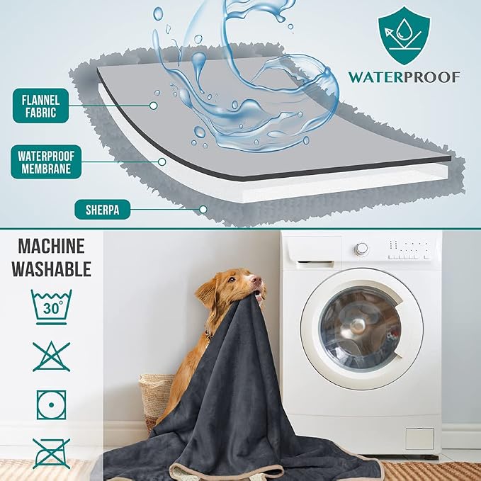 PetAmi Waterproof Dog Blanket for Small Medium Dogs, Pee Proof Pet Blanket for Couch Bed, Reversible Water Proof Blanket for Puppy Indoor Cat, Soft Dog Fleece Blankets Washable, 29x40 Gray/Beige - Image 5