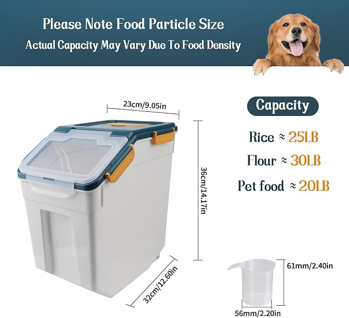 Large Flour Storage Container Bin 25lb, 4Pack Airtight Rice Storage Containers with Wheels Seal Locking Lid, BPA Free with Measuring Cup&Scoop for Flour, Rice, Grain(Blue) - Image 2