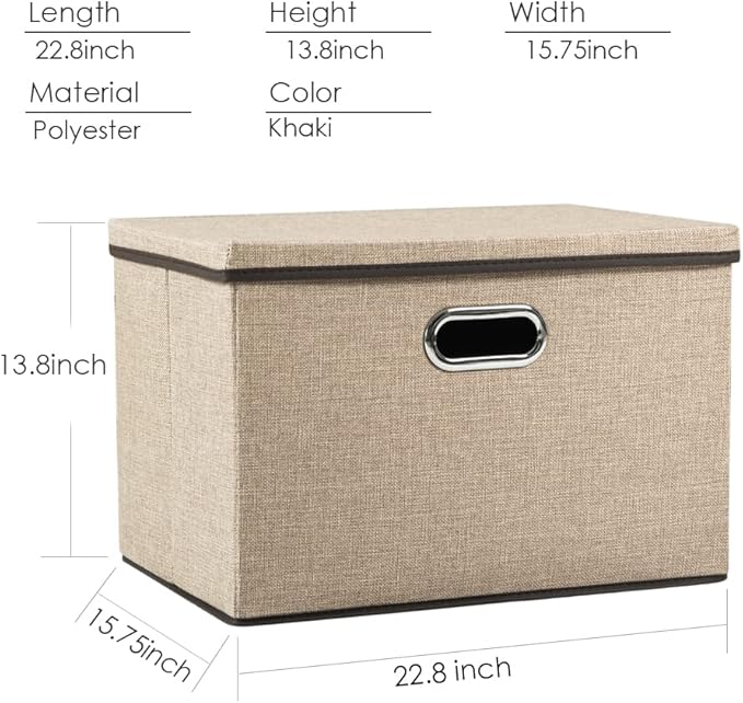 PRANDOM Extra Large Collapsible Storage Bins with Lids [5-Pack] Linen Fabric Foldable Storage Baskets Boxes Organizer Containers Cube with Cover for Bedroom Closet Office Nursery (22.8x15.75x13.8) - Image 4