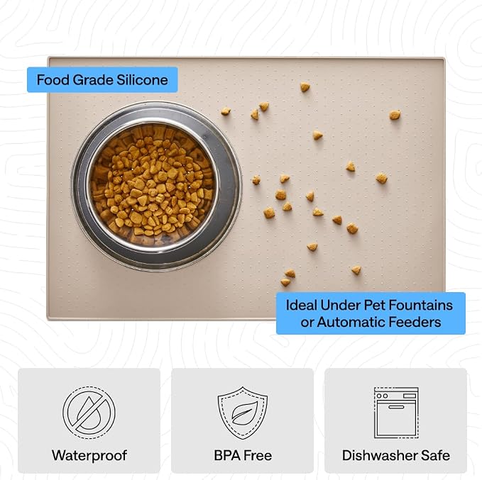GORILLA GRIP 100% Waterproof Raised Edge BPA Free Silicone Pet Feeding Mat, Dog Cat Food Mats Contain Spills Protects Floors, Placemats for Cats and Dogs Water Bowl, Pets Accessories 18.5x11.5 Cream - Image 5